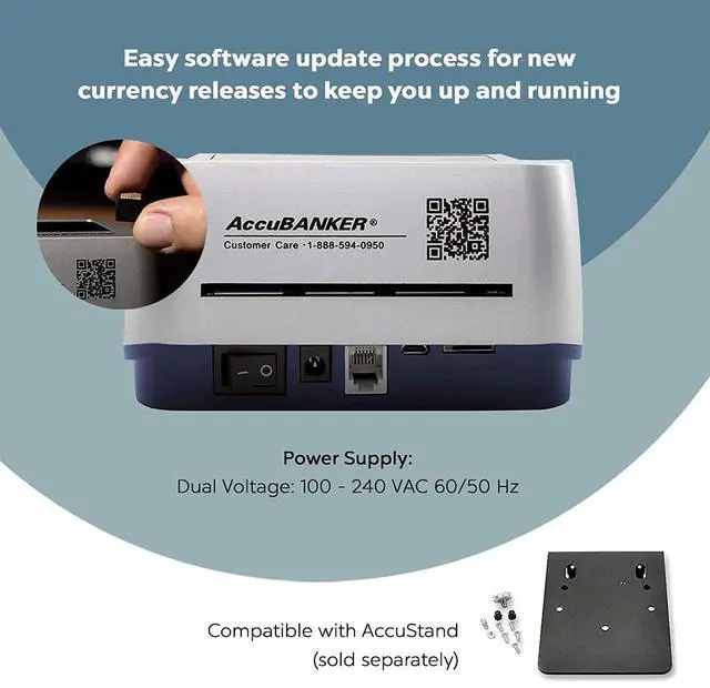 Alt view image 3 of 5 - AccuBANKER D470 Quadscan Counterfeit Detector, 7 Point | Feed bills in any of 4 orientations, verifies UV, magnetic, infrared, watermark, image, length and spectrum