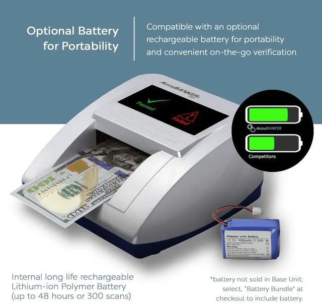 Alt view image 4 of 5 - AccuBANKER D470 Quadscan Counterfeit Detector, 7 Point | Feed bills in any of 4 orientations, verifies UV, magnetic, infrared, watermark, image, length and spectrum