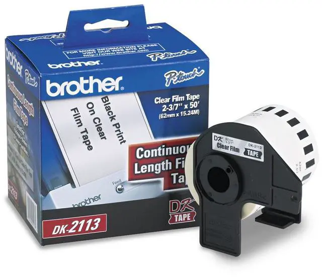 Main image of Genuine DK-2113 Continuous Length Black on Clear Film Tape for QL Label Printers, 2.4" x 50' (62mm x 15.2M), 1 Roll per Box, DK2113