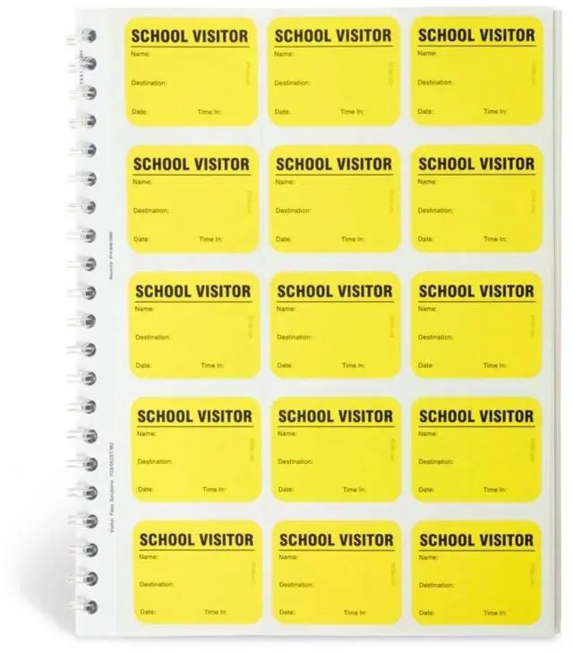 Main image of School Visitor Log Book, Spiral-Bound Visitor Badges, Guest Register Book, Carbon Copy - 225 Badges - Neon Yellow