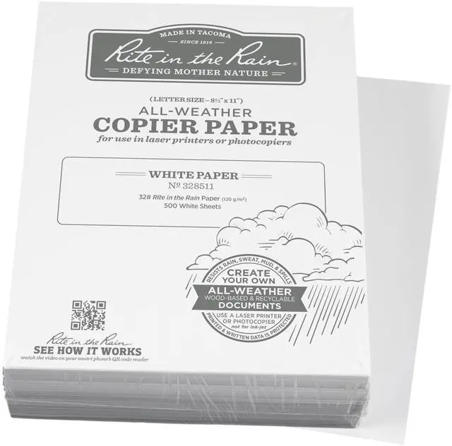 Main image of Weatherproof Bulk Copier Paper, 8.5" x 11", 32# White, 500 Sheet Pack (No. 328511)