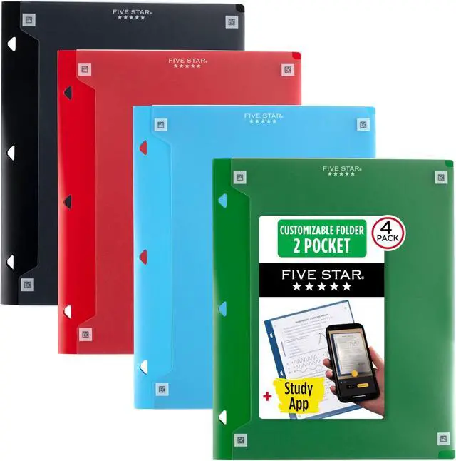 Main image of Pocket Folder + Study App, 2 Pocket Folder, Customizable Cover, Fits 3 Ring Binder, Black, Pacific Blue, Fire Red, Forest Green (330092A-ECM)(Pack of 24)