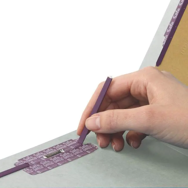 Alt view image 3 of 6 - 100% Recycled End Tab Pressboard Classification File Folder with SafeSHIELD Fasteners, 3 Dividers, 3" Expansion, Letter Size, Gray/Green, 10 per Box (26820)