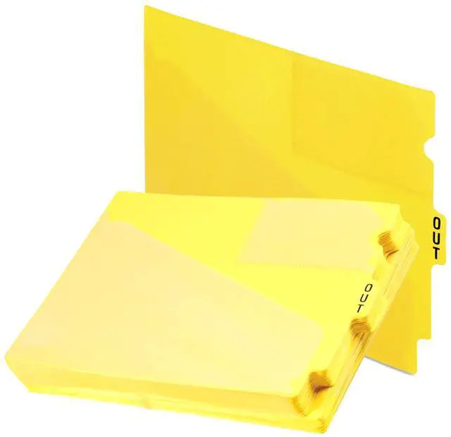 Main image of 13544 End Tab Vinyl Outguides w/Center Tab Printed Out, Letter Size, Yellow, 50/Box
