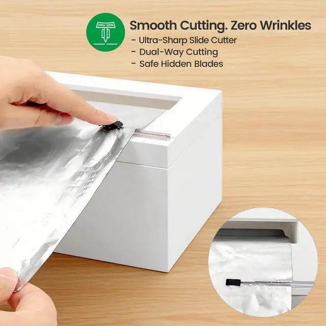 Alt view image 4 of 6 - White 18 Inch Commercial Plastic Wrap Dispenser with Cutter | Paper roll cutter for 3000ft food service film, 1000ft foil and compatible butcher, freezer or kraft paper; low-noise roller