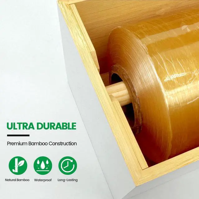 Alt view image 6 of 6 - White 18 Inch Commercial Plastic Wrap Dispenser with Cutter | Paper roll cutter for 3000ft food service film, 1000ft foil and compatible butcher, freezer or kraft paper; low-noise roller