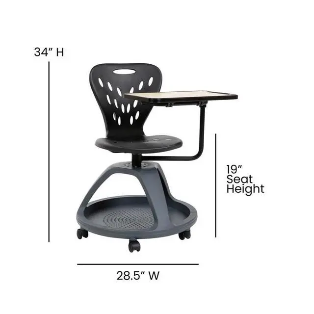 Alt view image 3 of 6 - Laikyn Black Mobile Desk Chair with 360 Degree Tablet Rotation and Under Seat Storage Cubby