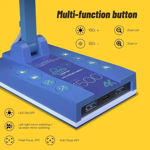 Alt view image 4 of 6 - 4K Ultra HD 3-in-1 15MP USB Document Camera/Webcam/Visualizer,Compatible with Mac OS,Windows,Chromebook for Live Demo,Web Conferencing,Distance Learning,Remote Teaching,Object Viewing