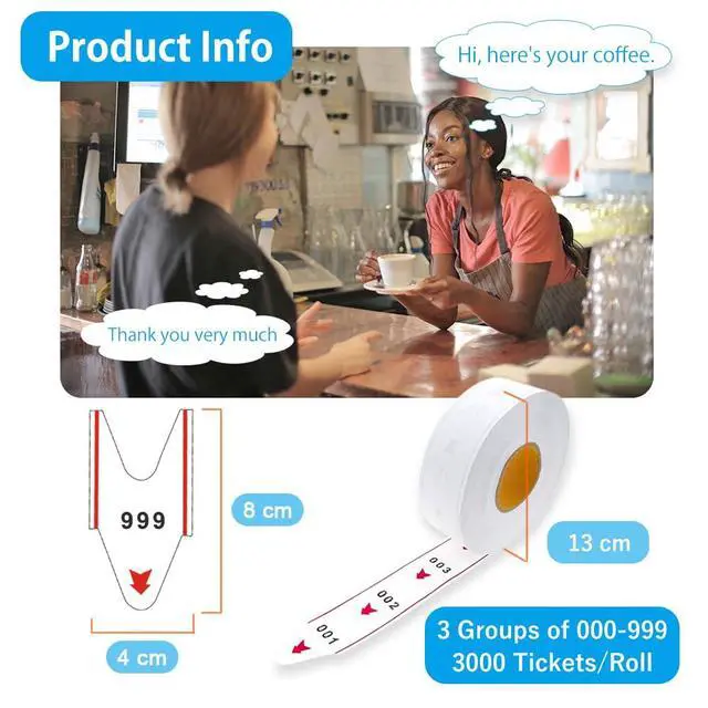Alt view image 3 of 6 - 5 Rolls Take a Number Tickets 3000 Deli Numbers for K-T D80 Ticket Dispenser 3-Digit 000-999 White