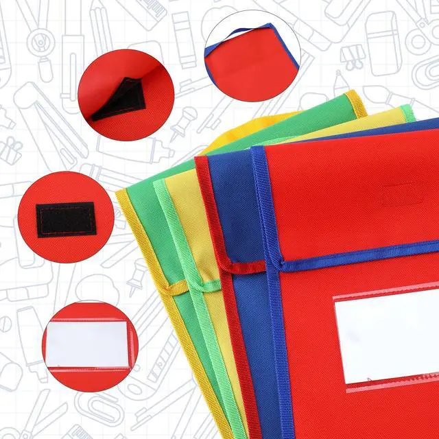 Alt view image 3 of 6 - Book Bags for Classroom Medium Book Pouches Bulk Colorful Reading Bags with Name Tag Pockets Protector Pouch Student Chair Pockets, Waterproof 12 x 10 Inches(32 Pcs)
