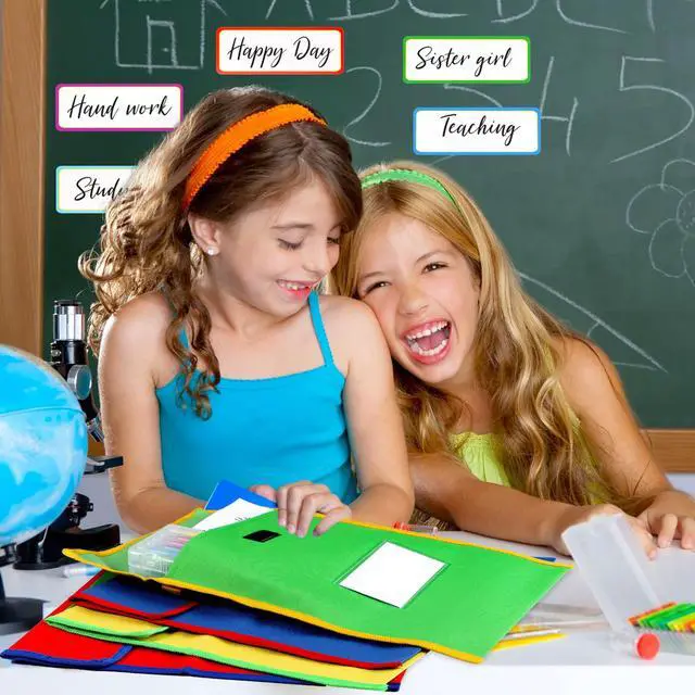 Alt view image 4 of 6 - Book Bags for Classroom Medium Book Pouches Bulk Colorful Reading Bags with Name Tag Pockets Protector Pouch Student Chair Pockets, Waterproof 12 x 10 Inches(32 Pcs)