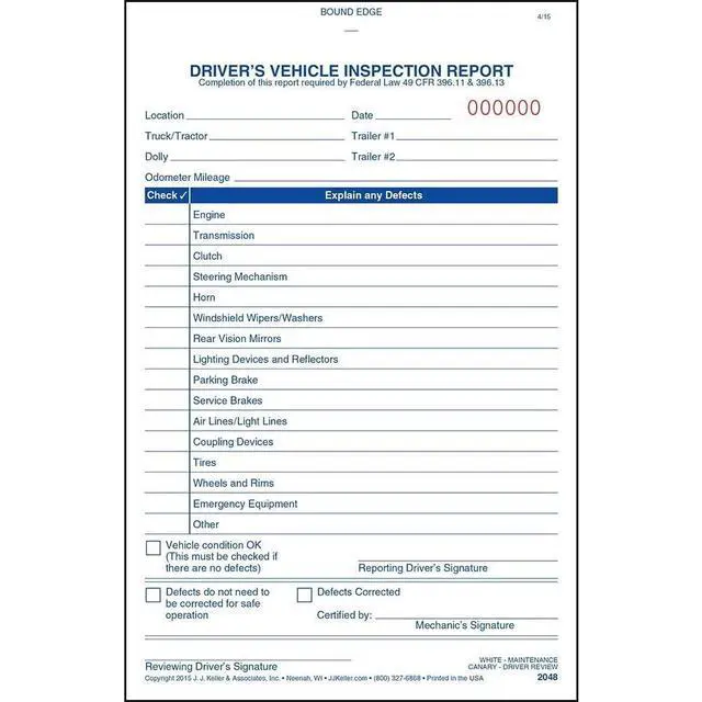 Alt view image 3 of 6 - J. J. Keller Simplified Driver's Vehicle Inspection Report 25-pk. - Book Format with 31 Sets, 2-Ply Carbonless, 5.5" x 8.125", Meet FMCSR Requirements