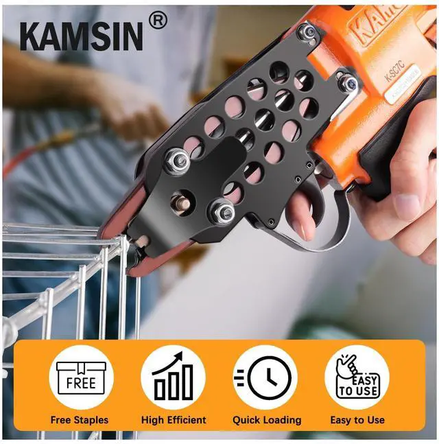 Alt view image 2 of 6 - K-SC7C 15 Gauge Pneumatic Hog Ring Gun with 1000PCS C Ring Staples | 3/4-Inch Crown Hog Ring Pliers, 4.8-5.2mm Closure Diameter, Air Powered C Ring Gun for Wire Cages, Fencing, Animal Traps