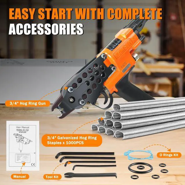 Alt view image 6 of 6 - K-SC7C 15 Gauge Pneumatic Hog Ring Gun with 1000PCS C Ring Staples | 3/4-Inch Crown Hog Ring Pliers, 4.8-5.2mm Closure Diameter, Air Powered C Ring Gun for Wire Cages, Fencing, Animal Traps