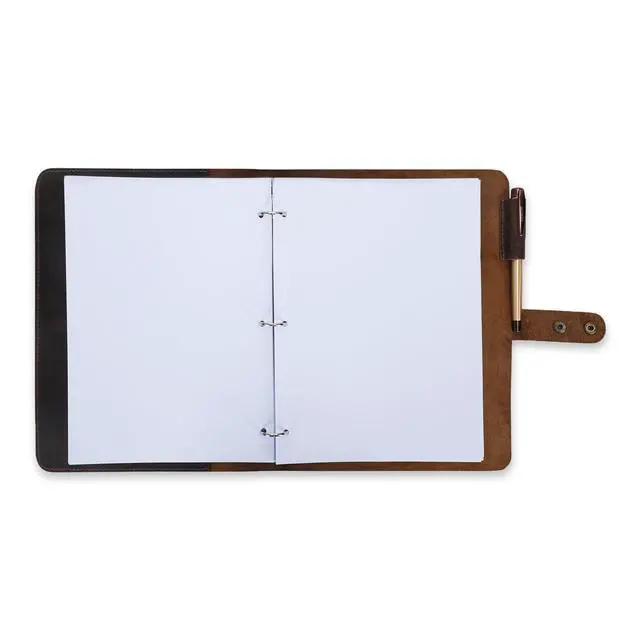Alt view image 3 of 6 - Premium Leather 3-Ring Binder Portfolio, 8.5x11 Inch Letter Size Organizer Folder, Refillable 3-Hole Paper BusinessBinder, Resume Folio for Men and Women (Brown)