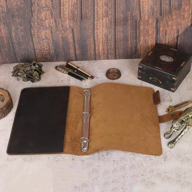Alt view image 5 of 6 - Premium Leather 3-Ring Binder Portfolio, 8.5x11 Inch Letter Size Organizer Folder, Refillable 3-Hole Paper BusinessBinder, Resume Folio for Men and Women (Brown)