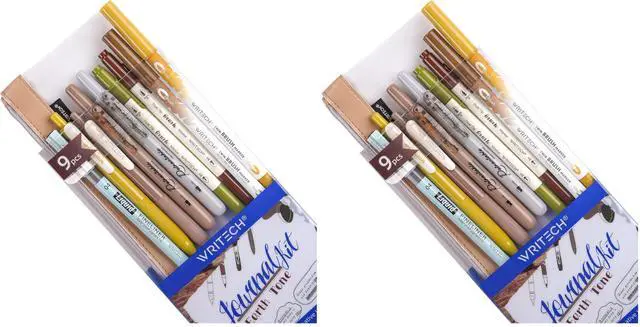 Main image of Journaling Gel Pens Highlighters: 0.5mm Fine Point Retractable Gel Ink Pen Assorted Colored Highlighter Fineliner Multicolor Dual Tip Brush Marker Bulk Extra Smooth No Bleed 9ct (Earth Tone)