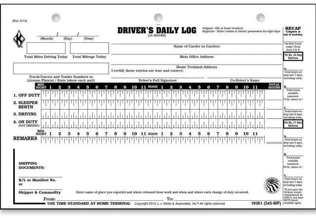 Main image of J. J. Keller Driver Daily Log 10-pk. with 7- and 8-Day Recap - Shrinkwrapped Loose-Leaf Format, 2-Ply Carbonless, 8.5" x 6.5", 31 Sets of Forms Per Unit
