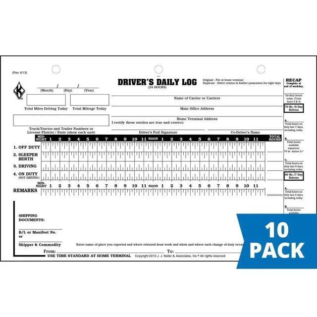 Alt view image 2 of 5 - J. J. Keller Driver Daily Log 10-pk. with 7- and 8-Day Recap - Shrinkwrapped Loose-Leaf Format, 2-Ply Carbonless, 8.5" x 6.5", 31 Sets of Forms Per Unit