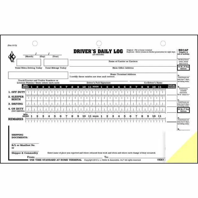 Alt view image 3 of 5 - J. J. Keller Driver Daily Log 10-pk. with 7- and 8-Day Recap - Shrinkwrapped Loose-Leaf Format, 2-Ply Carbonless, 8.5" x 6.5", 31 Sets of Forms Per Unit