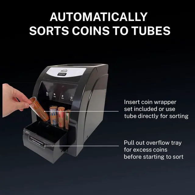 Alt view image 3 of 5 - Automatic Coin Sorter, 1 Row with Quick-Access Lid, Patented Anti-Jam Technology, and Coin Wrapper Starter Pack Included (CSD-1000)