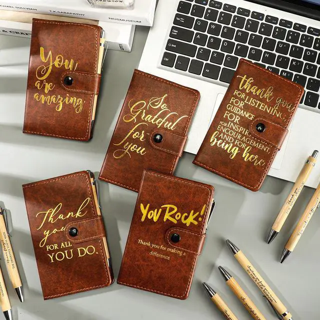 Alt view image 4 of 6 - 30 Sets Thank You Leather Journals Back to School Teacher Gifts | Bulk Employee Appreciation Notebook with Bamboo Pen, Dark Brown Journal, for Nurse Coworker Office Staff Vet Tech Housekeeper