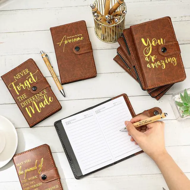 Alt view image 5 of 6 - 30 Sets Thank You Leather Journals Back to School Teacher Gifts | Bulk Employee Appreciation Notebook with Bamboo Pen, Dark Brown Journal, for Nurse Coworker Office Staff Vet Tech Housekeeper