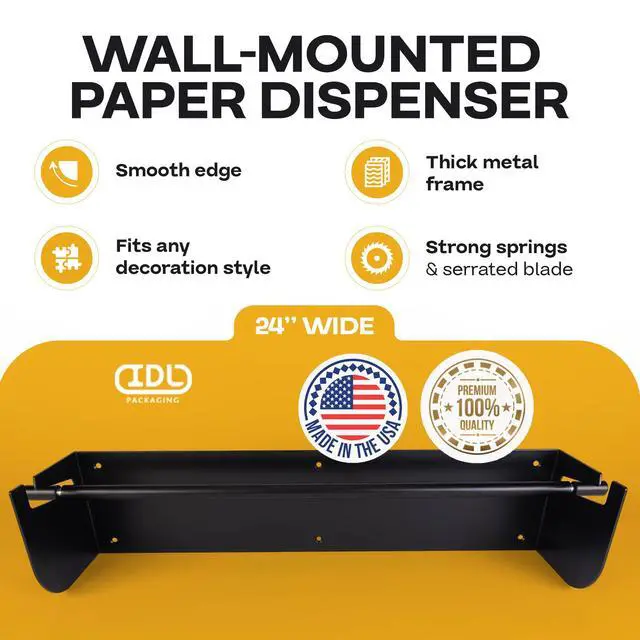 Alt view image 2 of 6 - 24" Kraft Paper Roll Dispenser & Cutter, Wall Mounted | for Rolls up to 24" Wide and 9" in Diameter Durable Paper Holder with a Serrated Blade Wall Mount Set Included