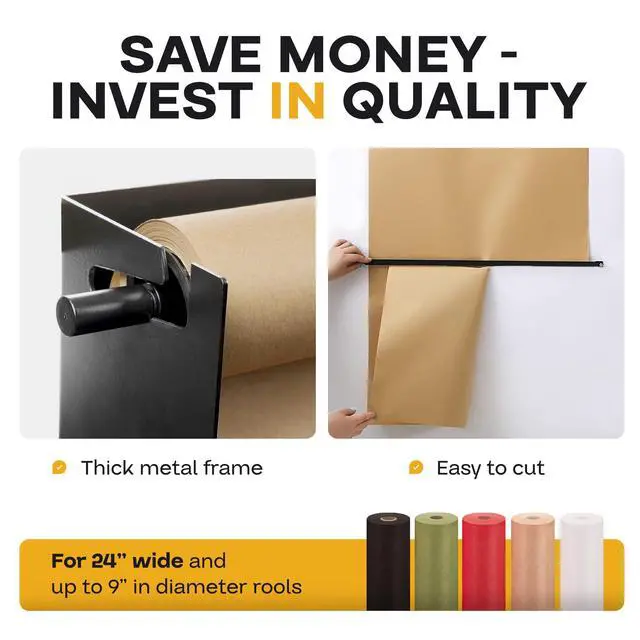 Alt view image 4 of 6 - 24" Kraft Paper Roll Dispenser & Cutter, Wall Mounted | for Rolls up to 24" Wide and 9" in Diameter Durable Paper Holder with a Serrated Blade Wall Mount Set Included
