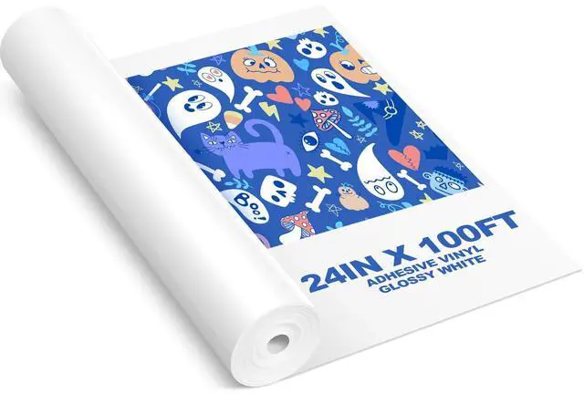 Main image of 24 Inch x 100ft Glossy White Permanent Vinyl Printable Adhesive Vinyl Roll Peel and Stick Sticker Paper for All Professional Inkjet Printers for Office DIY Factory Enterprise, 10 Mil Thick