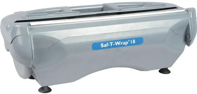 Main image of San Jamar Saf-T-Wrap Aluminum SW18 Foil and Plastic Wrap Dispenser with Cutter Cling Wrap with Slide Cutter for Commercial Kitchens, Bakeries, and Restaurants, Plastic, 18 Inches, Gray