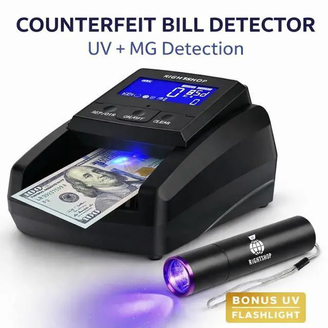 Alt view image 5 of 6 - Counterfeit Bill Detector Machine with UV Flashlight, IR MG UV Detection - Fake Bill Checker for USD, EUR & GBP, Cash Value Calculator with Automatic 4-Way Orientation