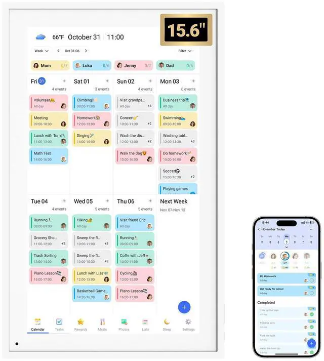 Main image of 15.6 inch Digital Calendar Base, Touch Screen Smart Calendar Interactive Display, Chore Chart, to-Do List, Electronic Planner with Desktop Rack, Great for Organizing Your 2026 Schedule