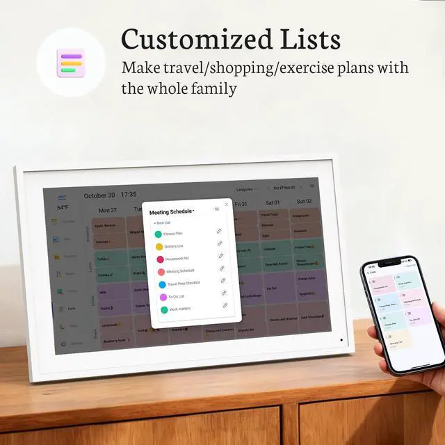 Alt view image 5 of 6 - 15.6 inch Digital Calendar Base, Touch Screen Smart Calendar Interactive Display, Chore Chart, to-Do List, Electronic Planner with Desktop Rack, Great for Organizing Your 2026 Schedule