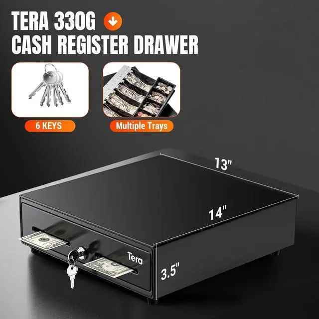 Alt view image 2 of 6 - Cash Register Drawer 13": 4 Bill 5 Coin 2 Media Slots for POS, 330G