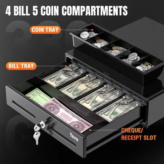Alt view image 3 of 6 - Cash Register Drawer 13": 4 Bill 5 Coin 2 Media Slots for POS, 330G