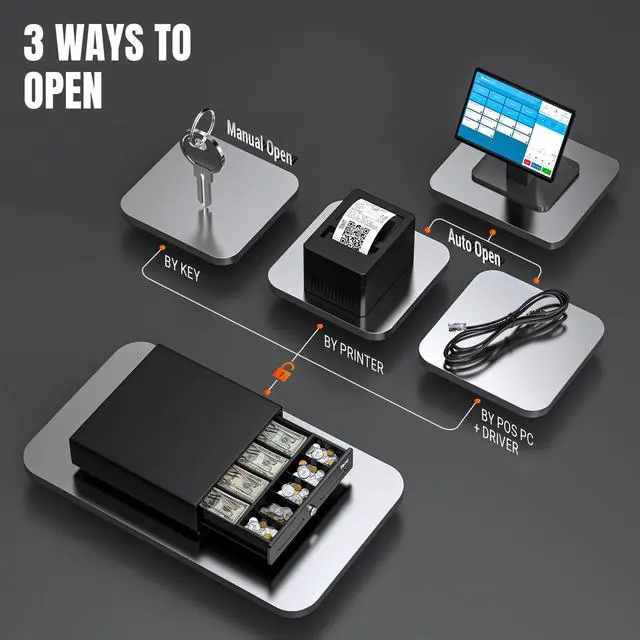 Alt view image 5 of 6 - Cash Register Drawer 13": 4 Bill 5 Coin 2 Media Slots for POS, 330G