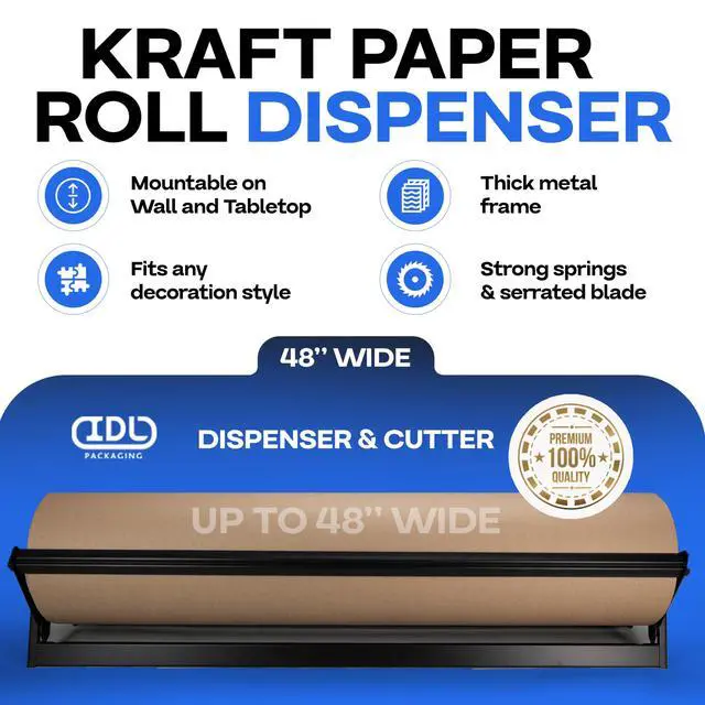 Alt view image 2 of 6 - 48" Kraft Paper Roll Dispenser & Cutter, Tabletop | for Rolls up to 48" Wide and 9" in Diameter - Reinforced Steel Paper Holder with a Cutter for Kraft, Butcher & Freezer Papers