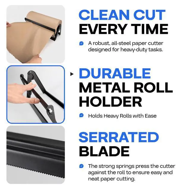 Alt view image 4 of 6 - 48" Kraft Paper Roll Dispenser & Cutter, Tabletop | for Rolls up to 48" Wide and 9" in Diameter - Reinforced Steel Paper Holder with a Cutter for Kraft, Butcher & Freezer Papers