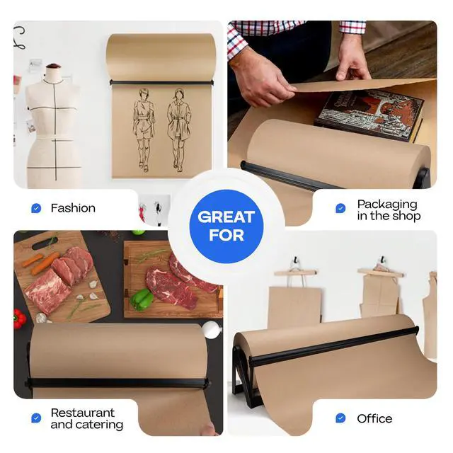 Alt view image 5 of 6 - 48" Kraft Paper Roll Dispenser & Cutter, Tabletop | for Rolls up to 48" Wide and 9" in Diameter - Reinforced Steel Paper Holder with a Cutter for Kraft, Butcher & Freezer Papers