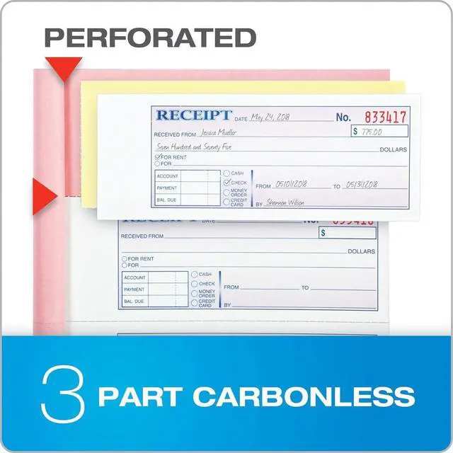 Alt view image 3 of 4 - Money and Rent Receipt Book, 3-Part, Carbonless, White/Canary/Pink,7 5/8" x 10 7/8", 100 Sets per Book (TC1182) (12 Pack) (Two 6 Packs)