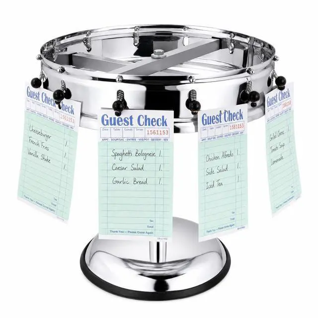 Main image of Stainless Steel Order Wheel Ticket Holder, 12-Clip Restaurant Check Spinner with 14 Inch Wheel and 10 Inch Chrome Weighted Base