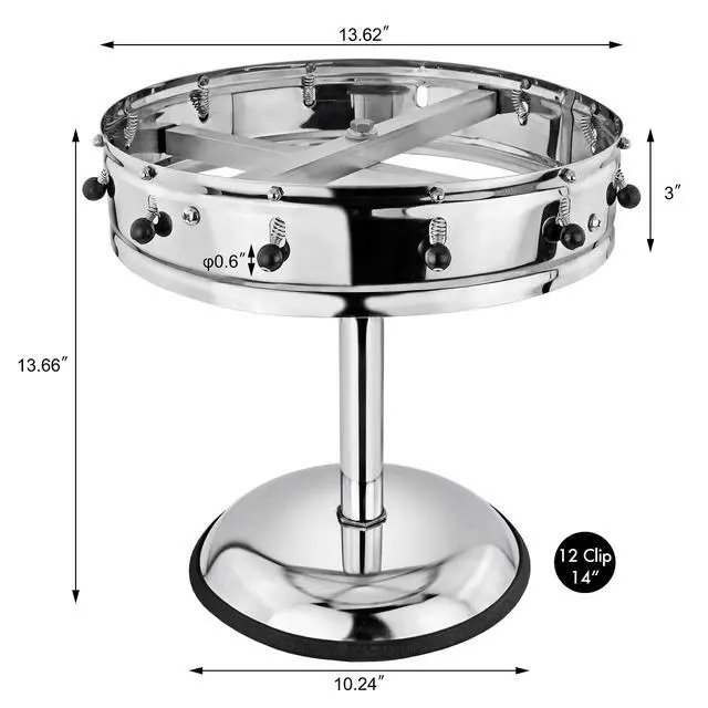 Alt view image 2 of 6 - Stainless Steel Order Wheel Ticket Holder, 12-Clip Restaurant Check Spinner with 14 Inch Wheel and 10 Inch Chrome Weighted Base