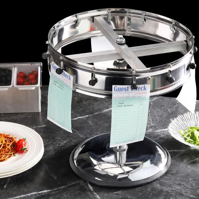 Alt view image 4 of 6 - Stainless Steel Order Wheel Ticket Holder, 12-Clip Restaurant Check Spinner with 14 Inch Wheel and 10 Inch Chrome Weighted Base