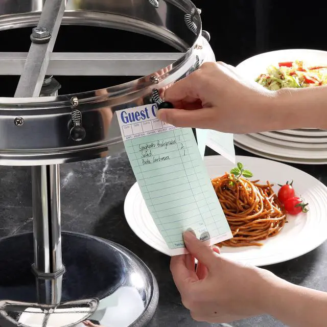 Alt view image 6 of 6 - Stainless Steel Order Wheel Ticket Holder, 12-Clip Restaurant Check Spinner with 14 Inch Wheel and 10 Inch Chrome Weighted Base