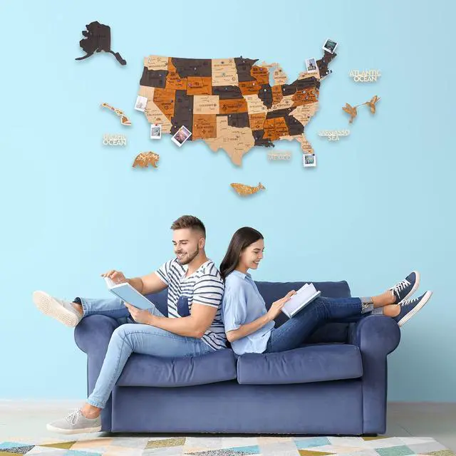 Alt view image 5 of 5 - 3D Wooden USA Map Wall Art with Push Pins, Gift for Men, Gift for Men, Office Wall Decor, Wood Wall Decor, Home Decor, White Elephant Gifts for Adults Useful, Teacher Christmas Gifts (Size XL