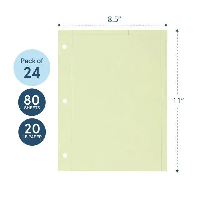 Alt view image 3 of 6 - Graph Ruled Covered Engineering Pad, Engineering Graph Paper Pad, 24 Pack, 5x5 Enclosed Grid, 8.5" x 11", 80 Sheets, 3 Hole Punched, Green Tinted Sheets, Made in USA