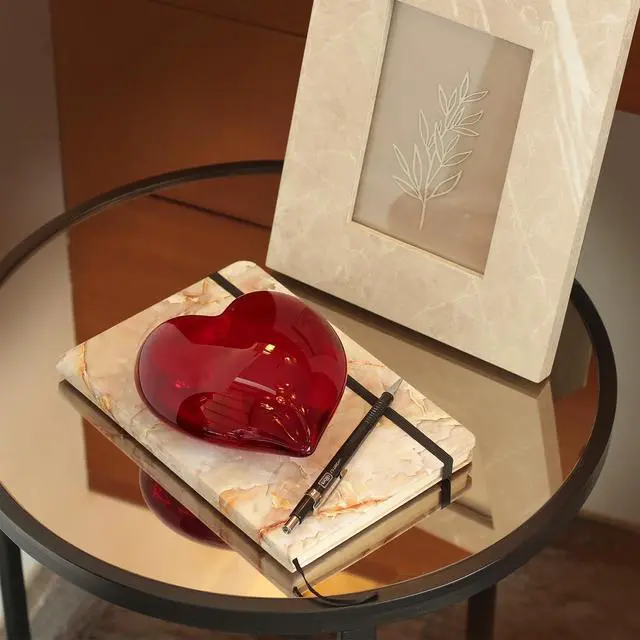 Alt view image 3 of 6 - Murano Style Art Glass Red Heart Paperweight Hand Blown - Keepsake/Offices | Hand Blown Glass Heart Ornament, Desk Display - A Keepsake for Décor and Gift for Christmas, Mother's Day, Valentine's Day