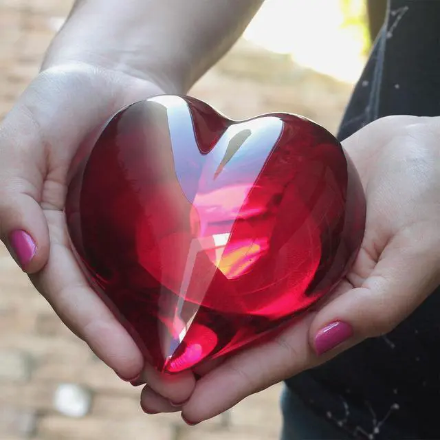 Alt view image 4 of 6 - Murano Style Art Glass Red Heart Paperweight Hand Blown - Keepsake/Offices | Hand Blown Glass Heart Ornament, Desk Display - A Keepsake for Décor and Gift for Christmas, Mother's Day, Valentine's Day
