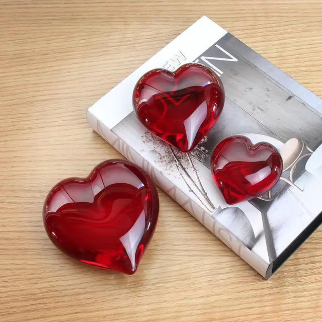 Alt view image 6 of 6 - Murano Style Art Glass Red Heart Paperweight Hand Blown - Keepsake/Offices | Hand Blown Glass Heart Ornament, Desk Display - A Keepsake for Décor and Gift for Christmas, Mother's Day, Valentine's Day
